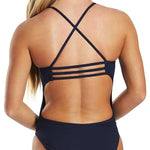 TYR Women's Solid Trinityfit One Piece Swimsuit - A black one-piece swimsuit with thin straps and a cut-out detail on the back.