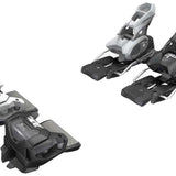 Tyrolia Attack 14 Ski Bindings 2024 - Black bindings with silver hardware and a white logo on top of the left binding.