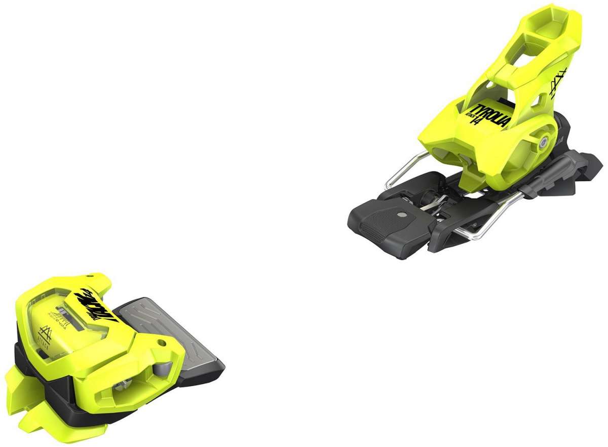 Tyrolia Attack 14 Ski Bindings 2024 - Yellow bindings with black hardware and a gray base plate.