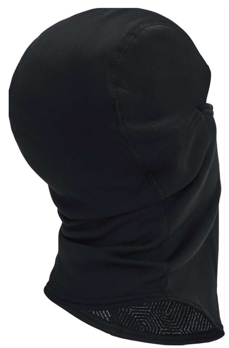 Under Armour Coldgear Balaclava - Black balaclava with a black drawstring at the neck and reflective logo on the left side of the forehead.