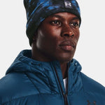 Under Armour UA Halftime Printed Beanie 2022-2023 - A blue and black tie-dye beanie with a white Under Armour logo on the front.