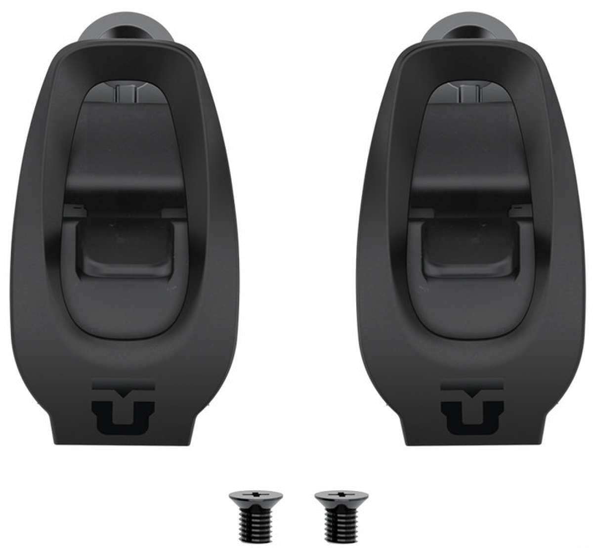 Union Aluminum Ankle Ratchet 2023 - Two black aluminum ankle ratchets with a rectangular hole at the top and a rounded square opening in the middle.