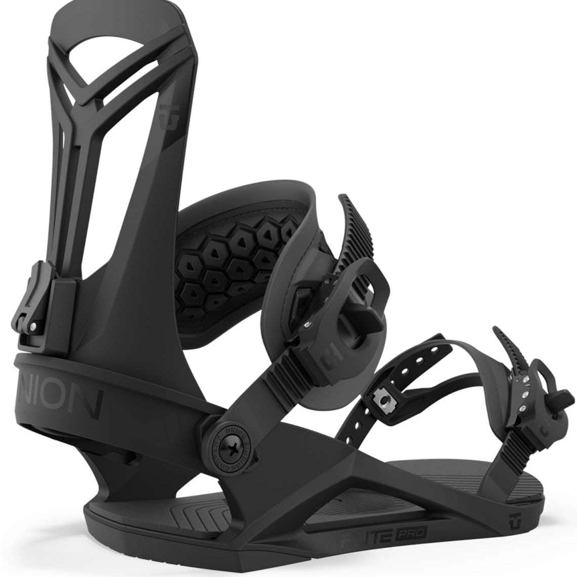 Union Flite Pro Snowboard Binding 2024 - Black snowboard bindings with a sleek, modern design and silver buckles.