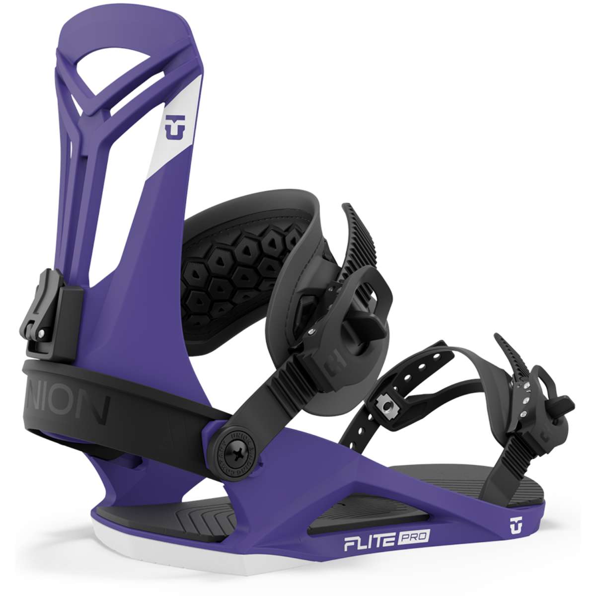 Union Flite Pro Snowboard Binding 2024 - A purple snowboard binding with a white logo on top of the strap and black buckles.
