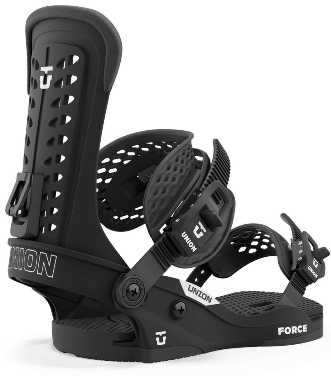 Union Force Classic Snowboard Binding 2024 - Black snowboard bindings with white lettering and logos.