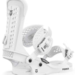 Union Force Classic Snowboard Binding - White snowboard bindings with black screws, straps and buckles.
