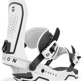 Union Force - White snowboard bindings with black buckles and straps.