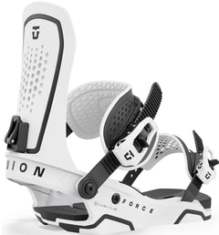Union Force - White snowboard bindings with black buckles and straps.