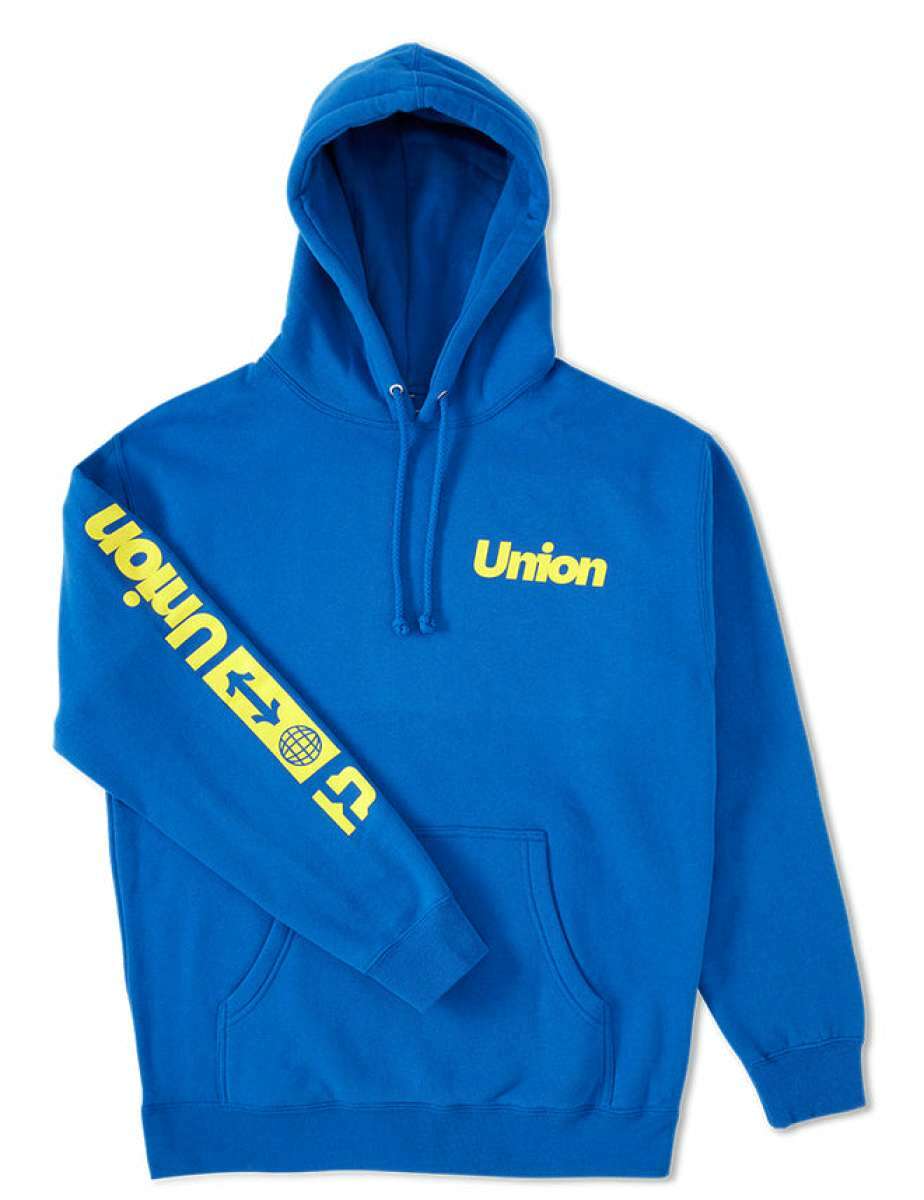 Union Global Hoodie - A royal blue hoodie with a white logo on the chest that reads "union" in bold letters.