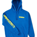Union Global Hoodie - A royal blue hoodie with a white logo on the chest that reads "union" in bold letters.