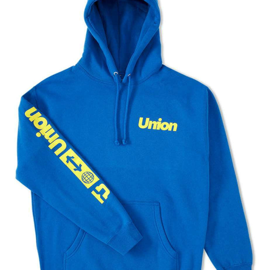 Union Global Hoodie - A royal blue hoodie with a white logo on the chest that reads "union" in bold letters.
