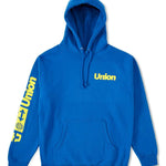 Union Global Hoodie - A royal blue hoodie with a white logo on the chest that reads "union" in bold letters.