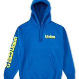 Union Global Hoodie - A royal blue hoodie with a white logo on the chest that reads "union" in bold letters.
