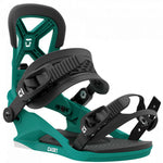 Union Junior Cadet Snowboard Binding 2024 - A green snowboard binding with a black strap and buckle, featuring a textured pattern on the baseplate.