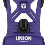 Union Junior Cadet Snowboard Binding 2024 - A purple snowboard binding with a black strap and buckle, featuring a white logo on top.