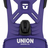 Union Junior Cadet Snowboard Binding 2024 - A purple snowboard binding with a black strap and buckle, featuring a white logo on top.
