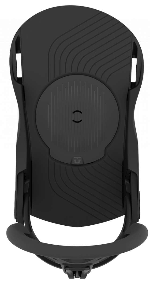 Union Junior Cadet Snowboard Binding 2024 - A black snowboard binding with a sleek, modern design and silver buckles.