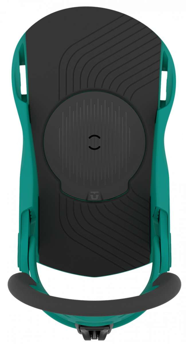 Union Junior Cadet Snowboard Binding 2024 - A black snowboard binding with a white logo on top of the strap and a silver buckle.