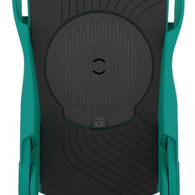 Union Junior Cadet Snowboard Binding 2024 - A black snowboard binding with a white logo on top of the strap and a silver buckle.