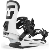 Union Junior Cadet Pro Snowboard Binding 2024 - A white snowboard binding with black accents and a large "U" logo on the top of the boot.