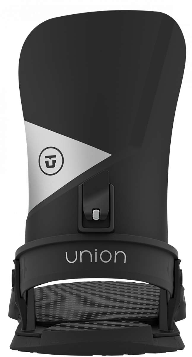 Union Women's Juliet Snowboard Binding - A black snowboard binding with a white logo featuring a stylized "U" and a small silver buckle.
