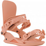 Union Women's Legacy Snowboard Binding 2024 - A salmon-colored snowboard binding with a textured footbed and silver buckles.