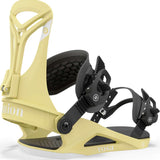 Union Women's Rosa Snowboard Binding - A light yellow snowboard binding with a black strap and buckle, featuring a textured pattern on the baseplate.