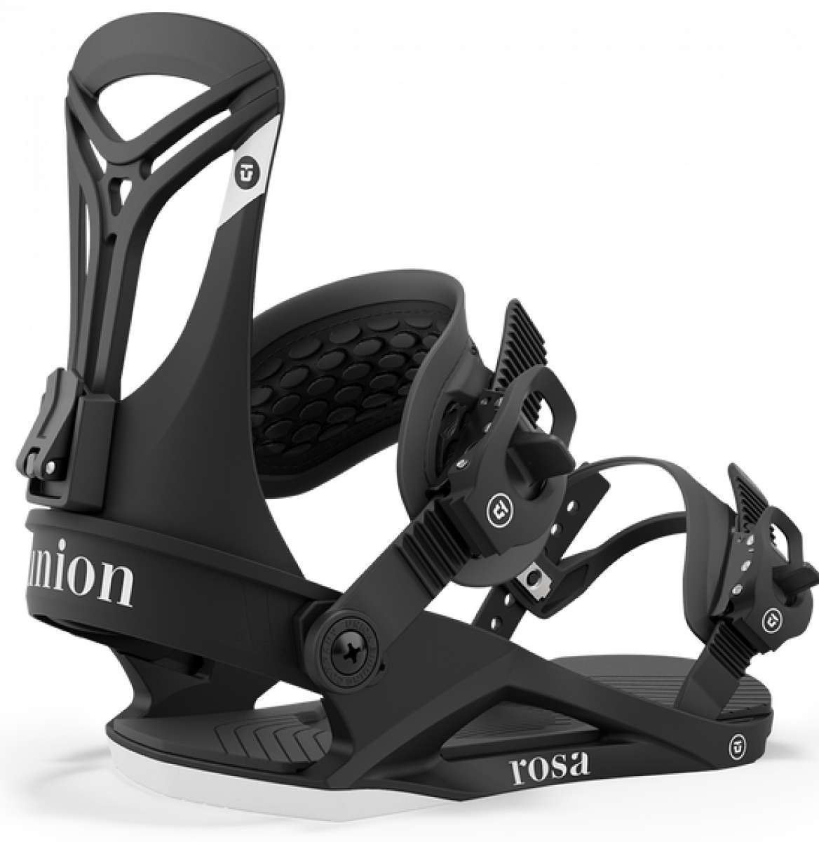 Union Women's Rosa Snowboard Binding - Black snowboard binding with white lettering and logo on straps.
