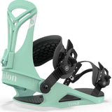 Union Women's Rosa Snowboard Binding - A mint green snowboard binding with black buckles and straps, featuring a textured pattern on the footbed.