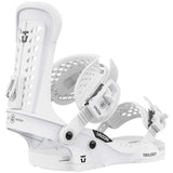 Union Women's Trilogy Snowboard Bindings 2023 - White bindings with black buckles and straps.