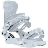 Union Women's Trilogy Snowboard Bindings 2023 - White bindings with black buckles and straps.