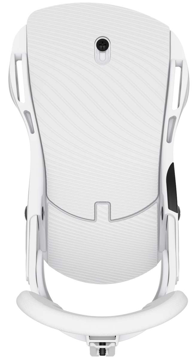 Union Women's Trilogy Snowboard Bindings 2023 - A white snowboard binding with a black strap and silver screws.