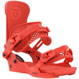 Union Women's Trilogy Snowboard Bindings 2023 - A coral-colored snowboard binding with a textured strap and black screws.