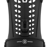 Union Women's Trilogy Snowboard Bindings 2023 - A black snowboard binding with a white logo on top and a textured strap at the bottom.