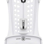 Union Women's Trilogy Snowboard Bindings - White bindings with black logos and buckles, featuring a sleek design on a solid white background.