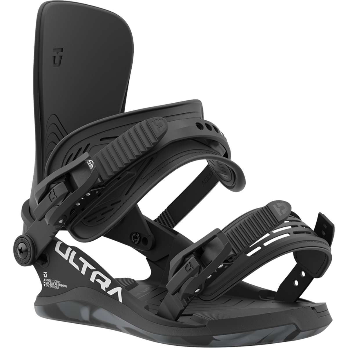 Union Women's Ultra Snowboard Binding - 2024 model with a sleek black design and silver hardware accents.