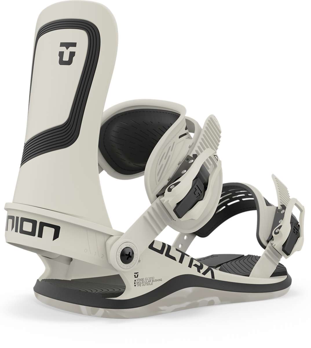 Union Women's Ultra Snowboard Binding - A white snowboard binding with black accents and a black strap on the right side.