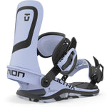 Union Women's Ultra Snowboard Binding 2024 - A white snowboard binding with black accents and a black logo on top.