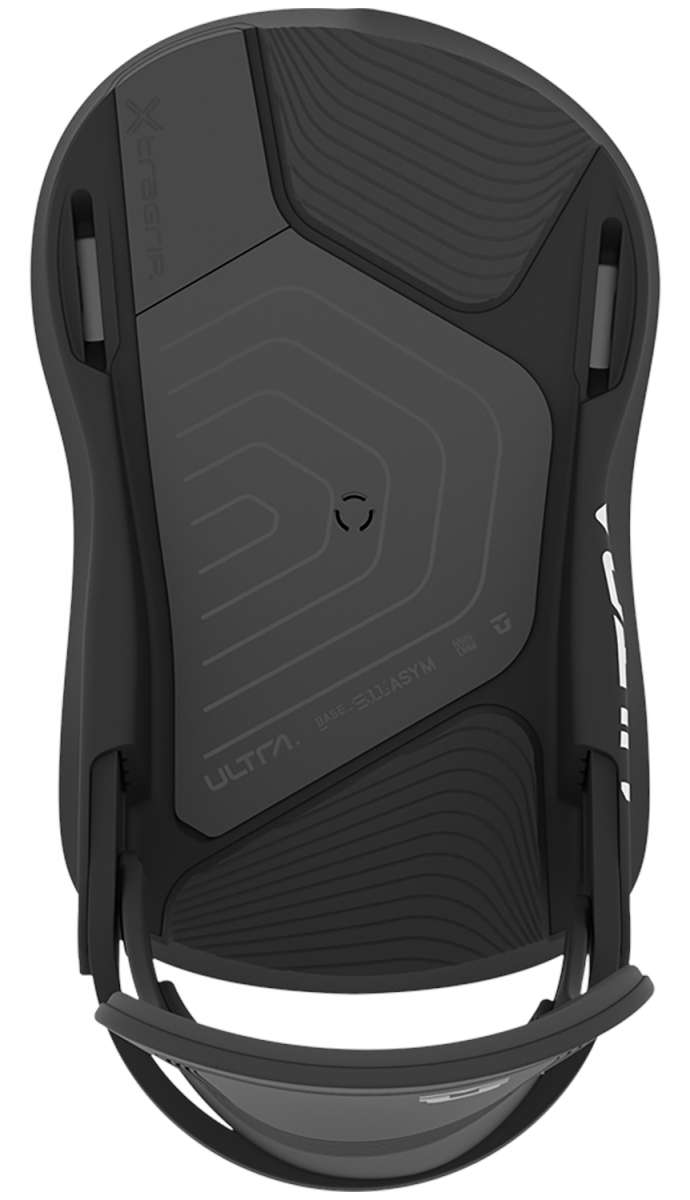 Union Women's Ultra Snowboard Binding - A black snowboard binding with a sleek, modern design and a minimalist strap system.