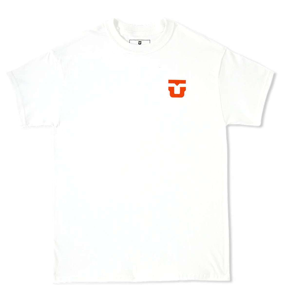 Union Logo Short Sleeve T-Shirt 2023 - A white t-shirt with a small orange logo on the left chest area.