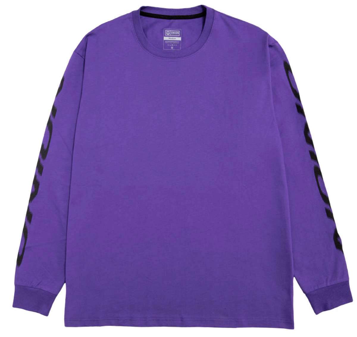 Union Long Sleeve Tee 2024 - A purple long-sleeved shirt with a crew neck and black logo on the chest.