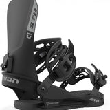 Union STR Snowboard Binding 2024 - Black snowboard bindings with a sleek, modern design and silver hardware.