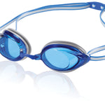 Speedo Vanquisher 2.0 Swim Goggle - Blue swim goggles with dark blue ear straps and a clear lens.