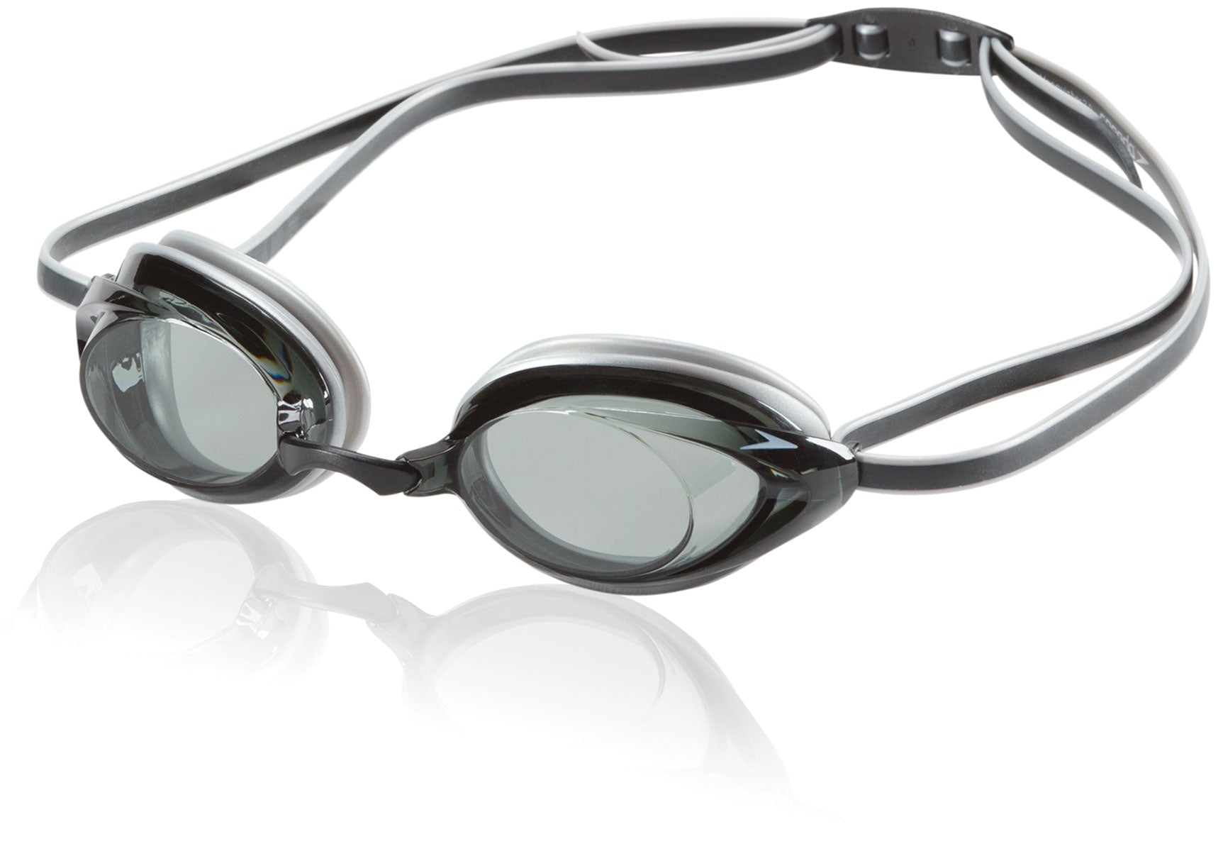 Speedo Vanquisher 2.0 Swim Goggle - Black swim goggles with dark gray lenses and a black strap.