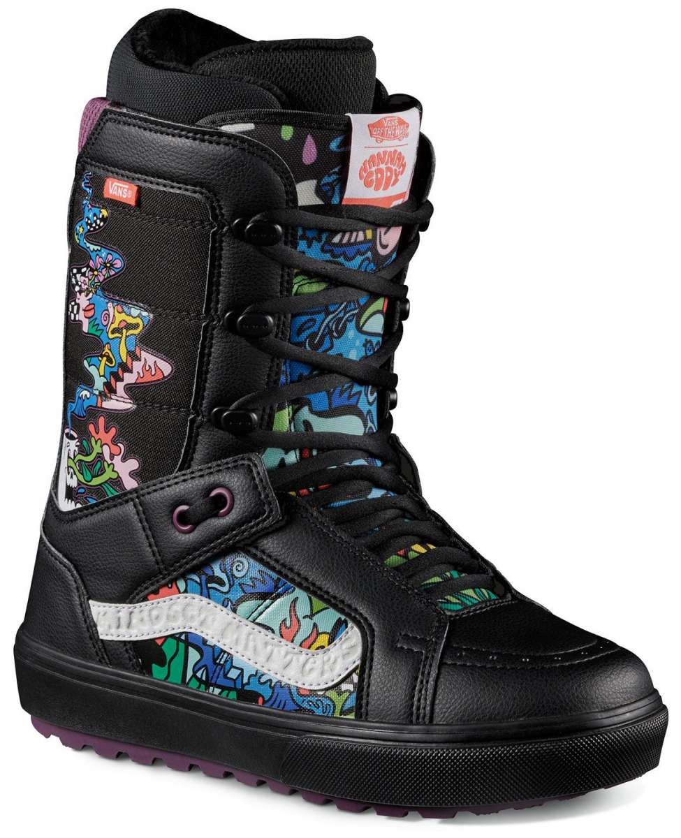 Vans Hi-Standard OG Snowboard Boot 2024 - Black snowboard boot with white logo on side and purple laces.