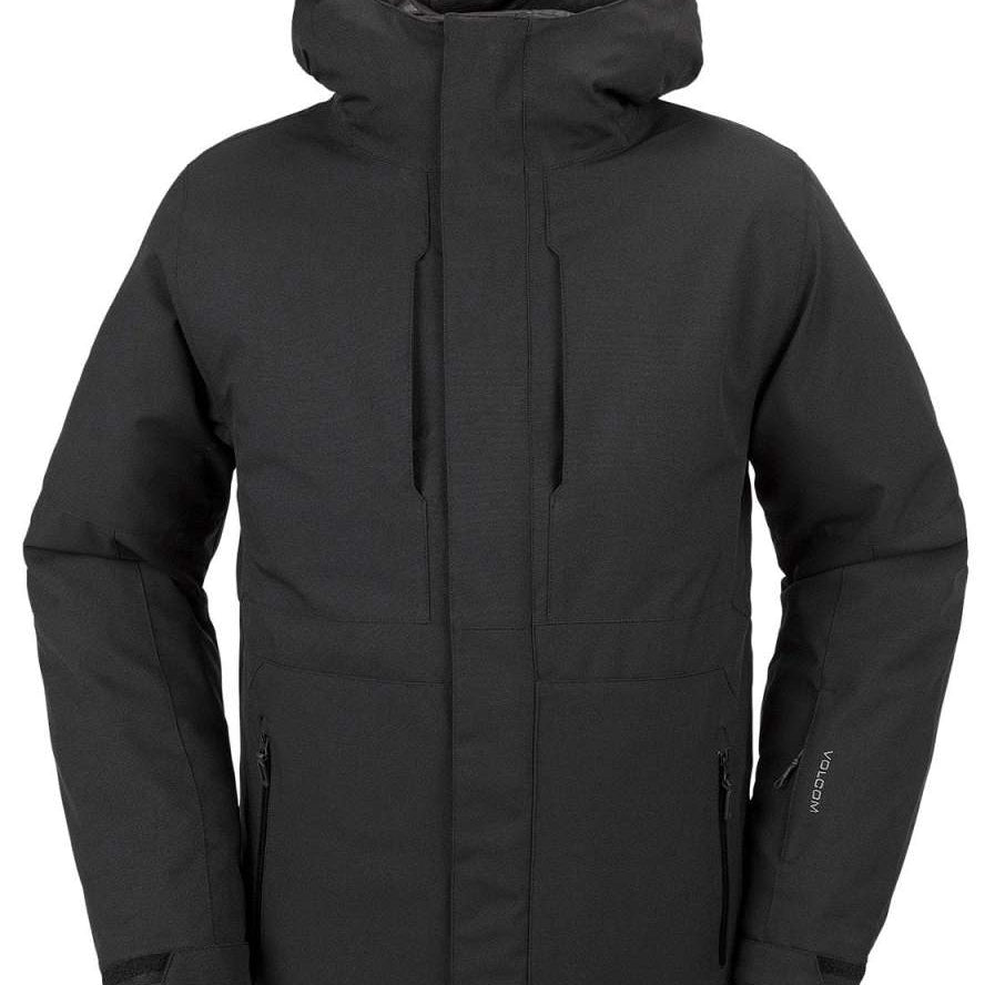 Volcom V.Co Op Shell Jacket 2024 - A black jacket with a hood, featuring a subtle pattern on the interior lining.