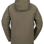 Volcom V.Co Op Shell Jacket 2024 - A khaki green jacket with a hood, featuring a zippered front and two side pockets.