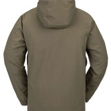 Volcom V.Co Op Shell Jacket 2024 - A khaki green jacket with a hood, featuring a zippered front and two side pockets.