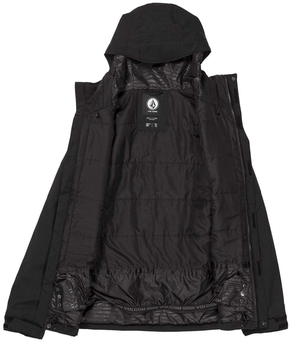 Volcom V.Co Op Shell Jacket 2024 - A black jacket with a hood, featuring a white logo on the chest and a zipper down the front.