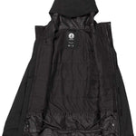 Volcom V.Co Op Shell Jacket 2024 - A black jacket with a hood, featuring a white logo on the chest and a zipper down the front.